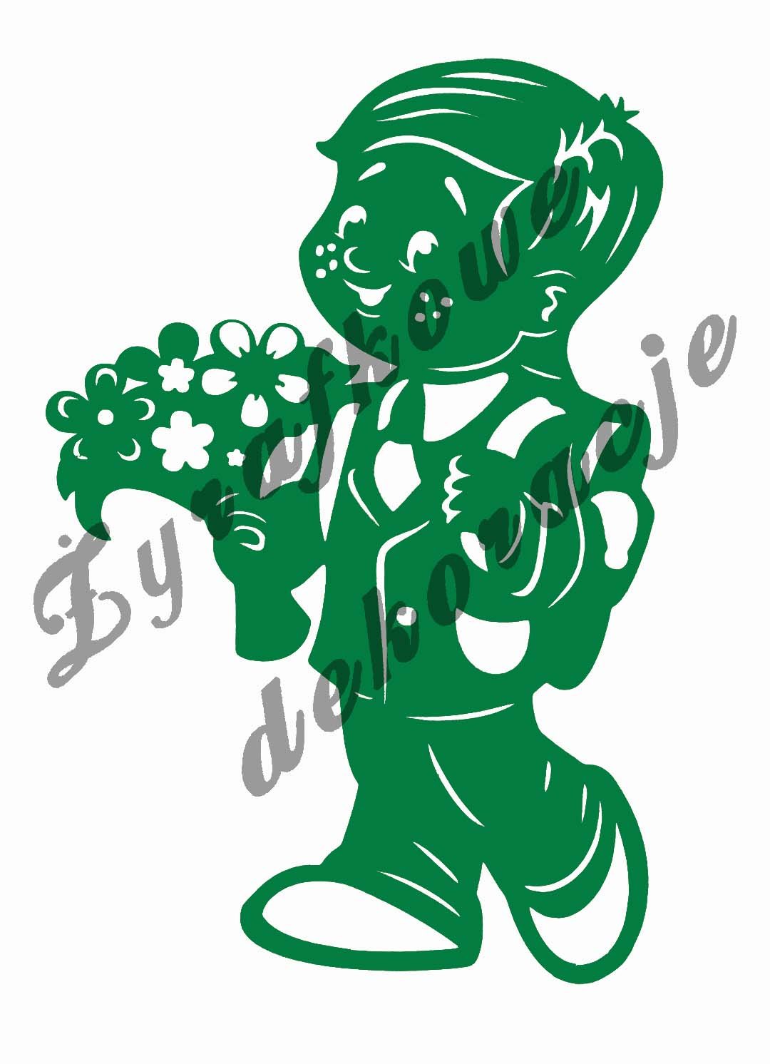 Chłopiec z kwiatami zielony