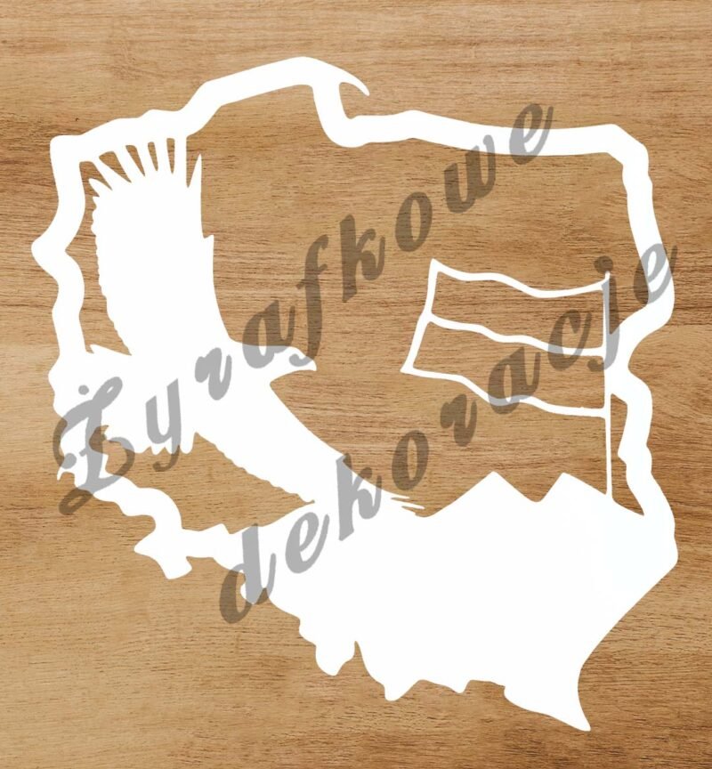 Mapa Polski z orłem i flagą biała