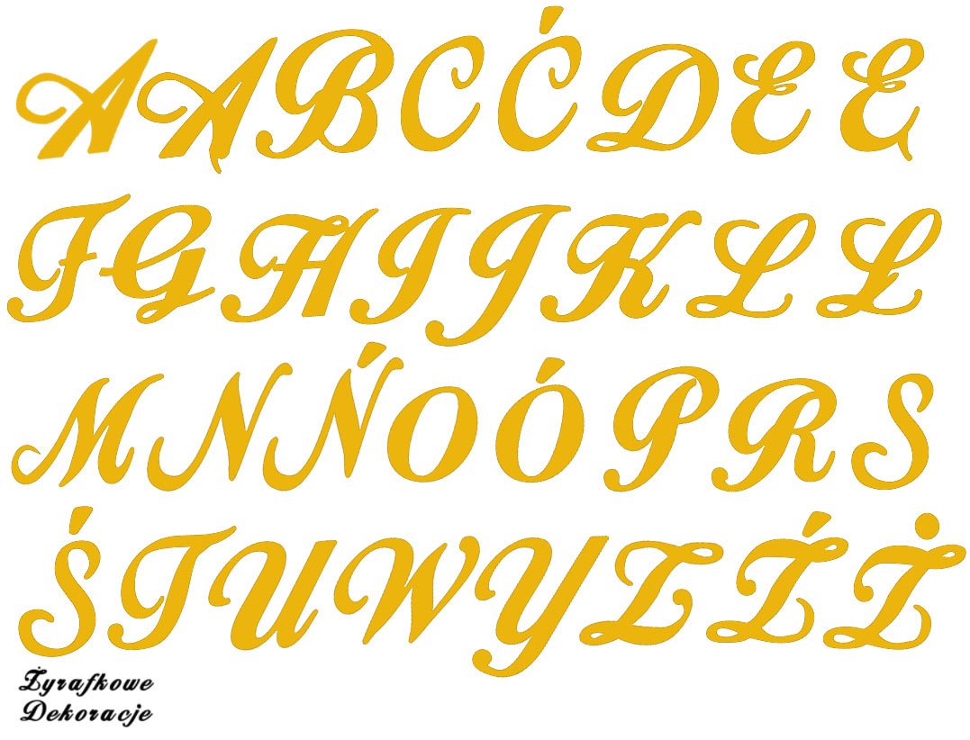 Napis dowolny czcionka Ornamental wielkie litery żółty