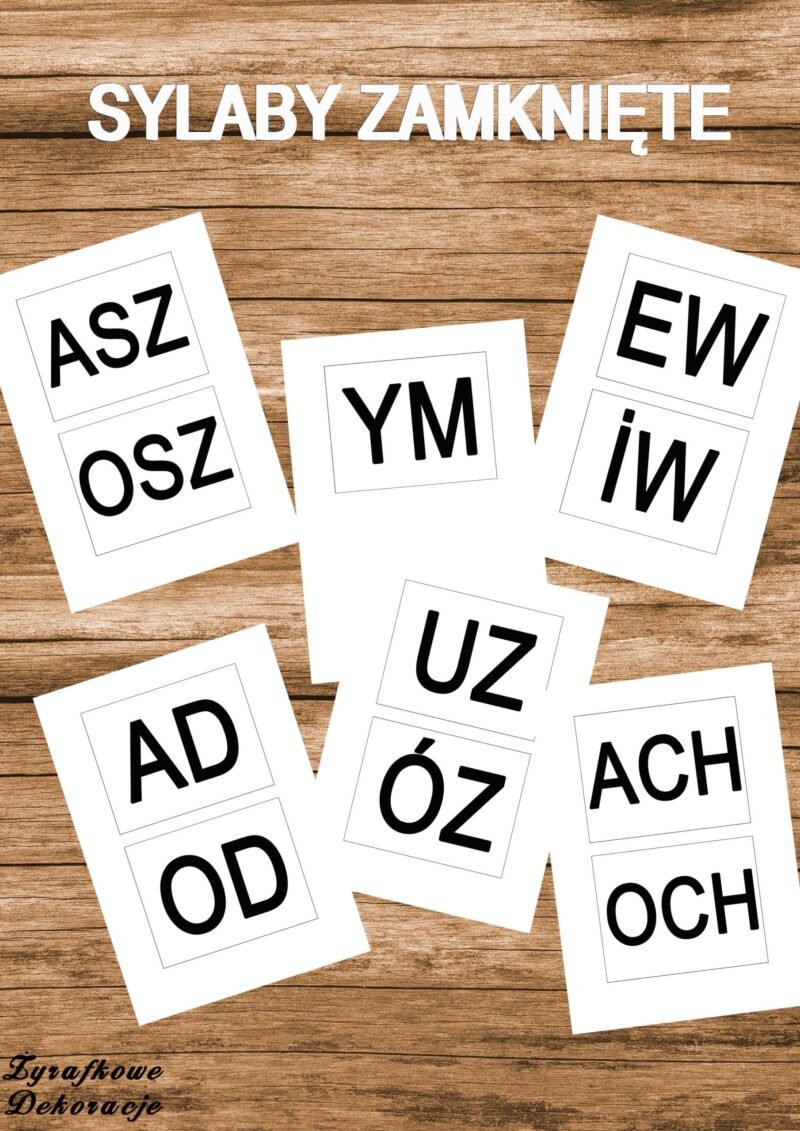 CH, CZ, fiszki sylaby zamknięte okładkaDZ, DŹ, DŻ, RZ, SZ