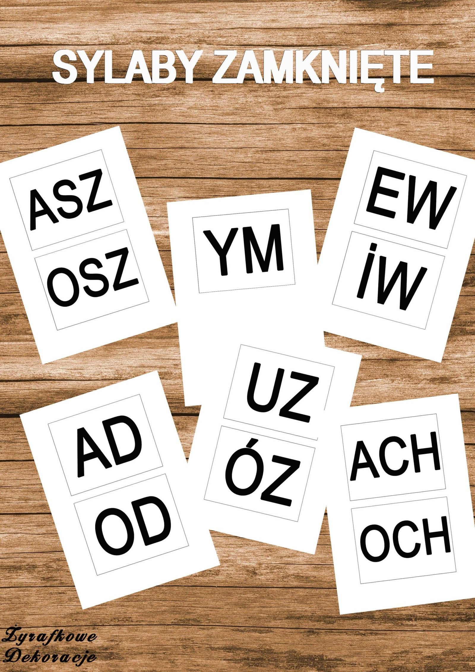 CH, CZ, fiszki sylaby zamknięte okładkaDZ, DŹ, DŻ, RZ, SZ