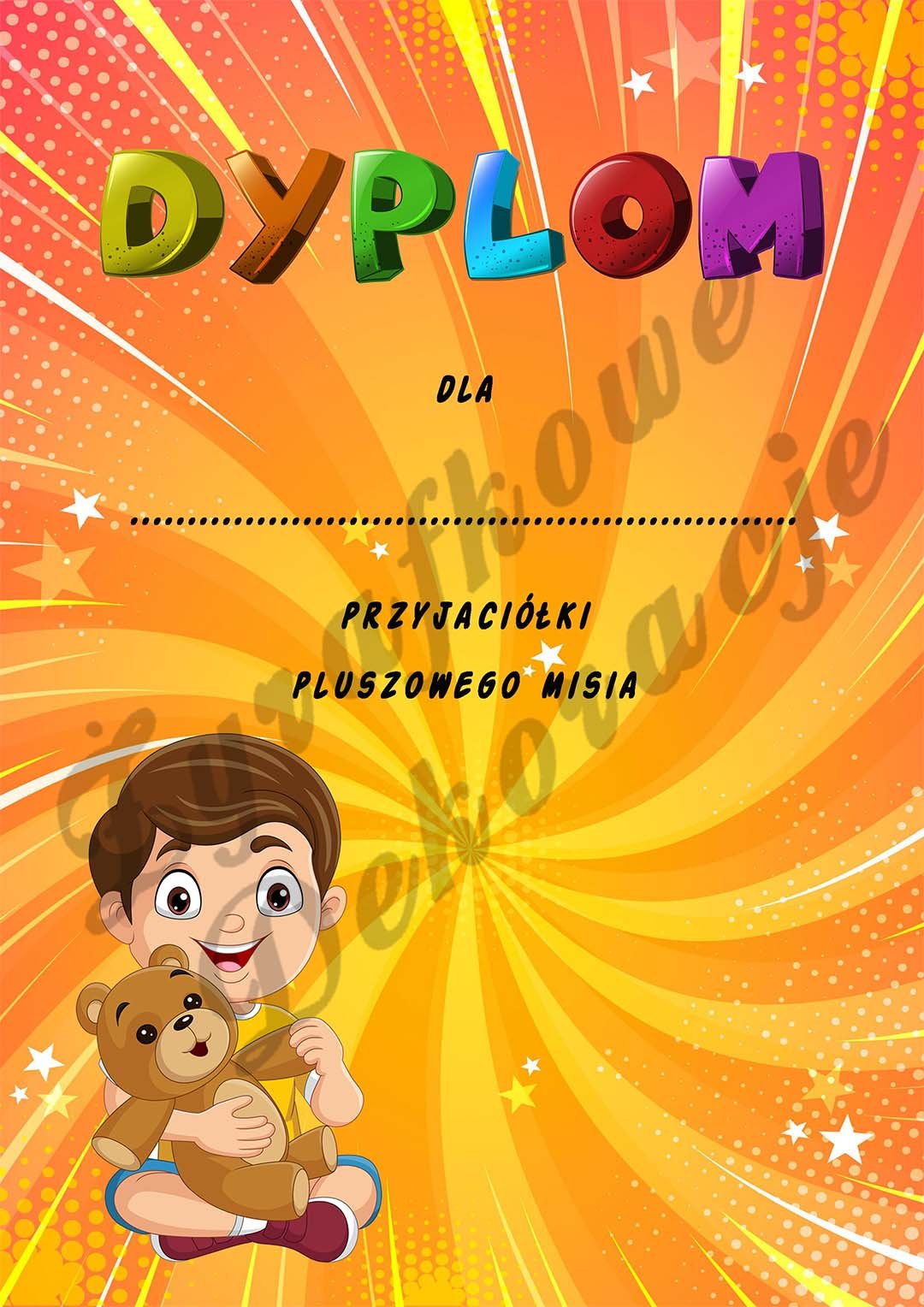Dzień Pluszowego Misia dyplom nr 3 przyjaciołka miniatura