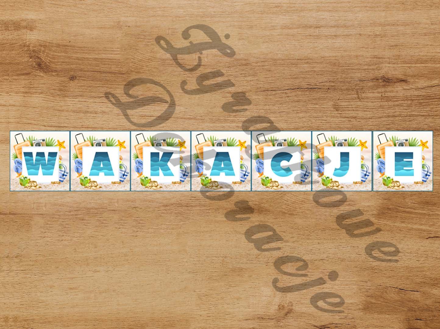 Wakacje napis z ramką