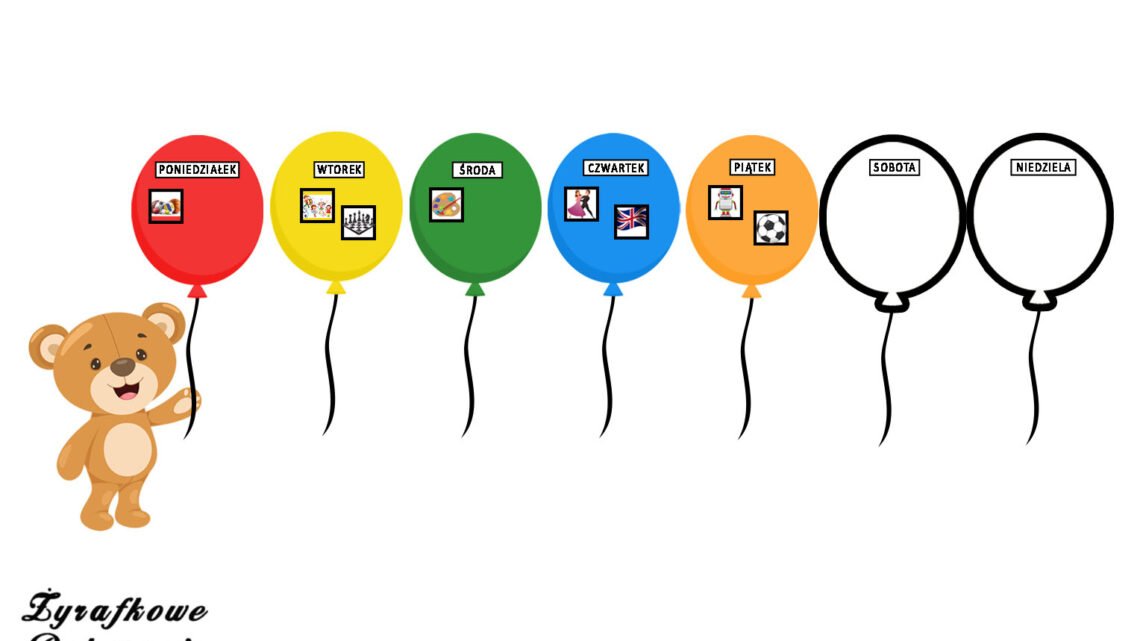 Kalendarz tygodniowy balony z misiem